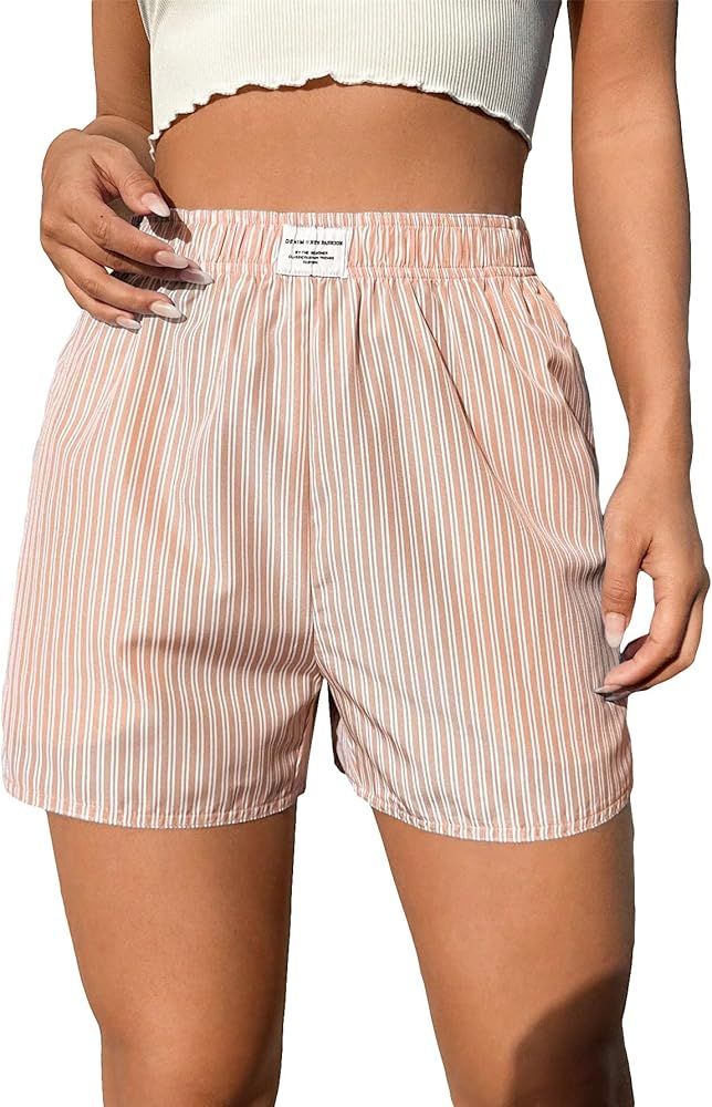 SOLY HUX Women's Striped Shorts Elastic High Waisted Straight Leg Summer Shorts | Amazon (US)