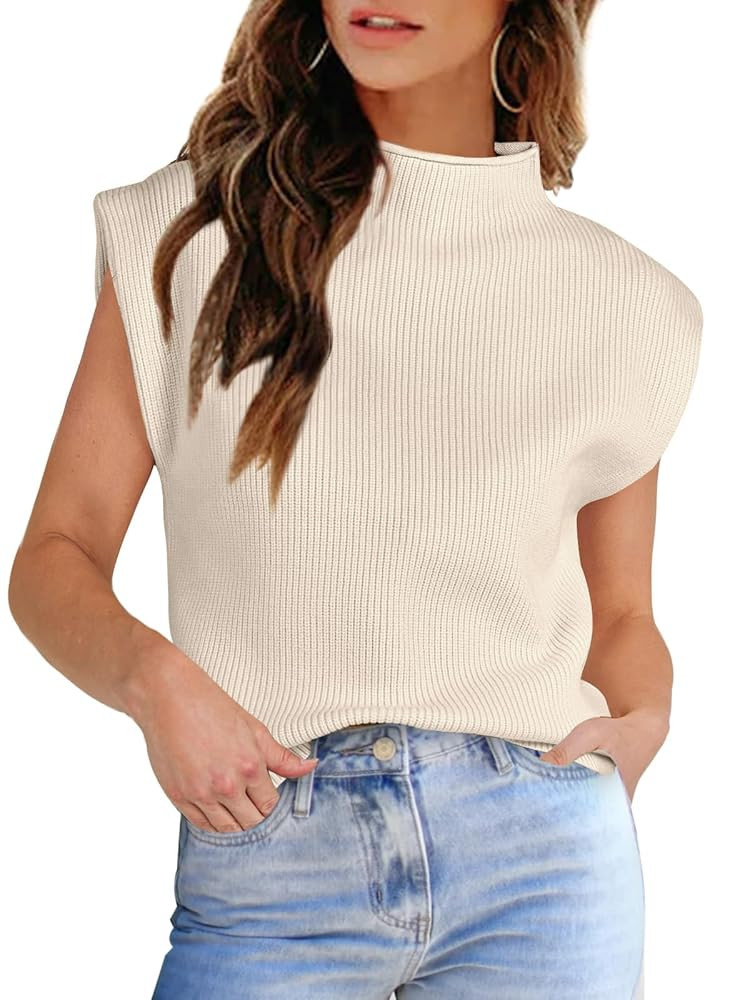 Womens Sleeveless Sweater Vest Turtleneck Ribbed Knit Tank Tops Basic Slim Fit Top | Amazon (US)