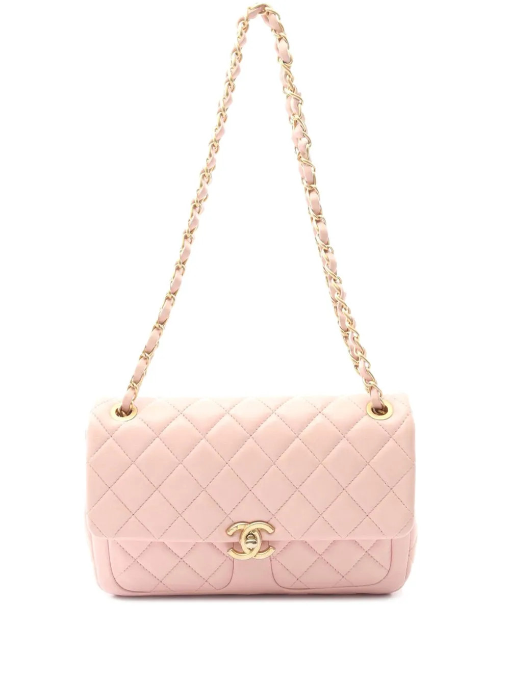 CHANEL Pre-Owned 2021-2025 CC Quilted Lambskin Front Pocket Single Flap Shoulder Bag | Pink | FAR... | Farfetch Global