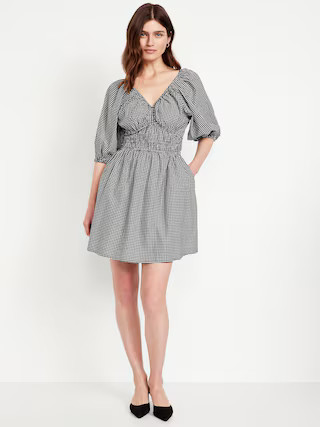 Waist-Defined Mini Gingham Dress | Old Navy (US)