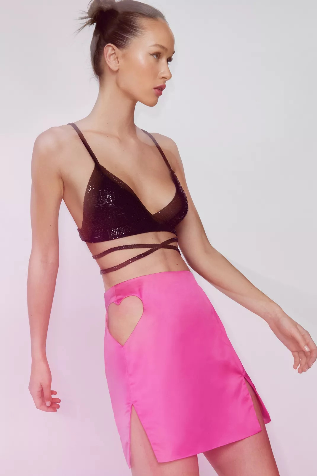 Heart Cut Out Detail Satin Micro Mini Skirt | Nasty Gal (US)