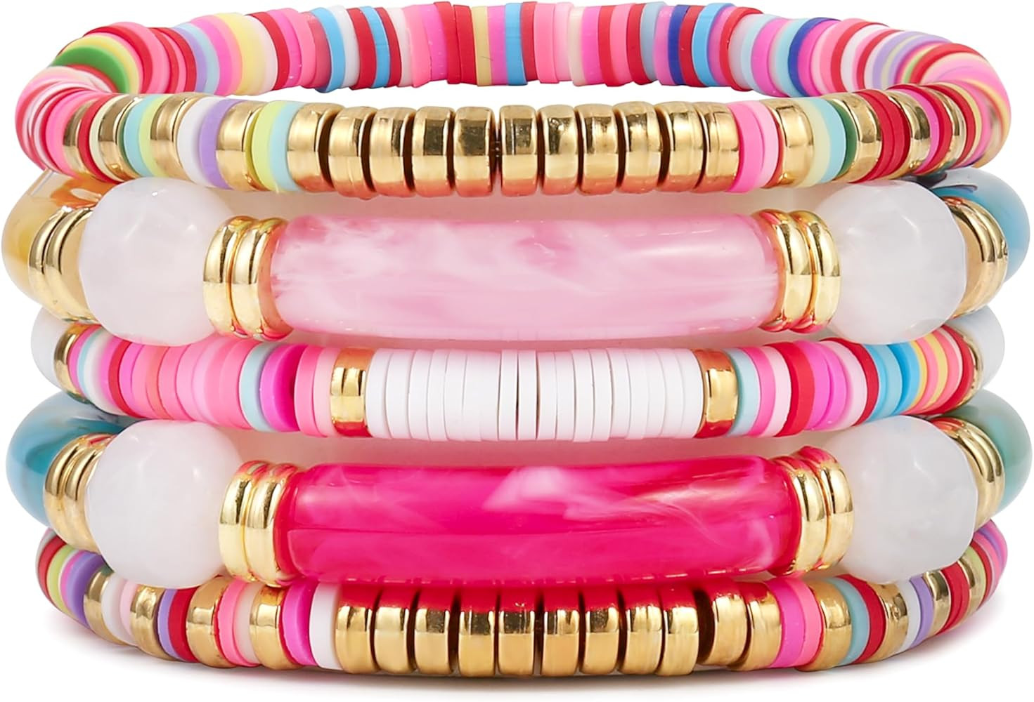 colorful bracelets for women Surfer Thick Tube Heishi Summer Beach Beaded Stackable Boho Stretch ... | Amazon (US)