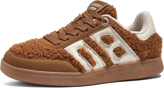 LUCKY STEP Women's Casual Faux Fur Sneakers Plush Retro Gum Sole Fashion Low Top Walking Classic ... | Amazon (US)