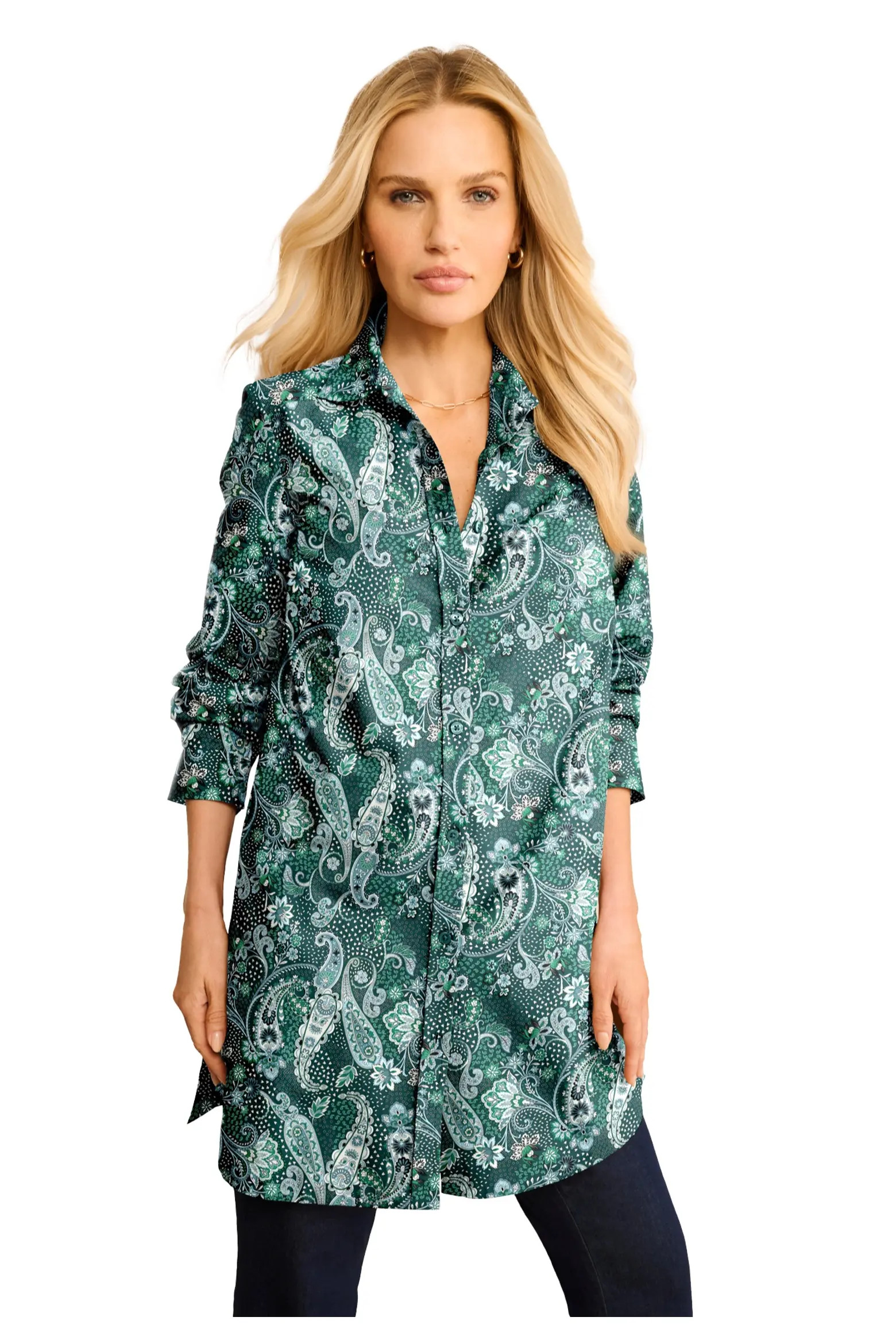 Kate Long-Sleeve Crisp Cotton-Blend Button-Front Tunic (Women) | Nordstrom | Nordstrom