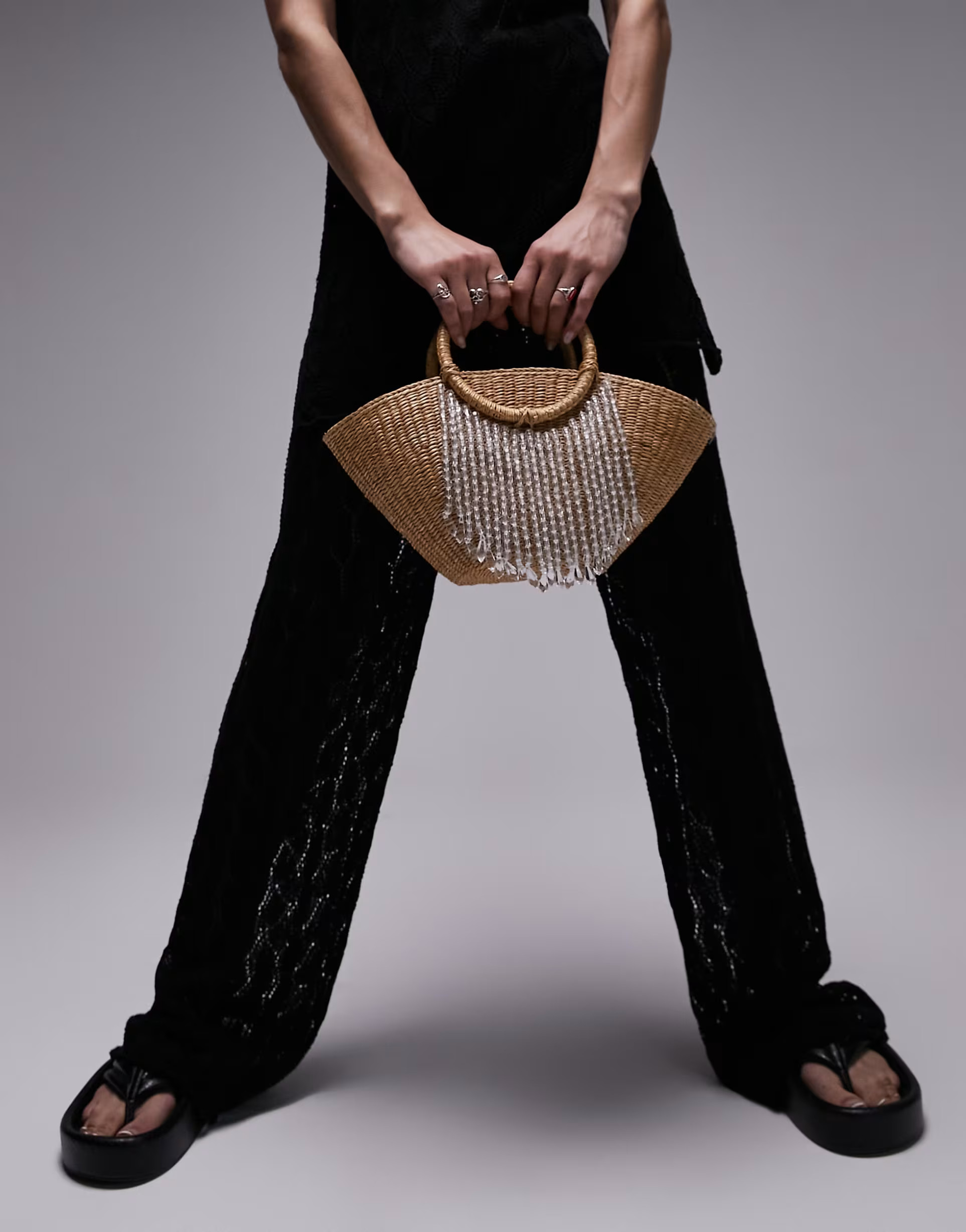 Topshop Jude beaded straw grab bag in neutral | ASOS (Global)