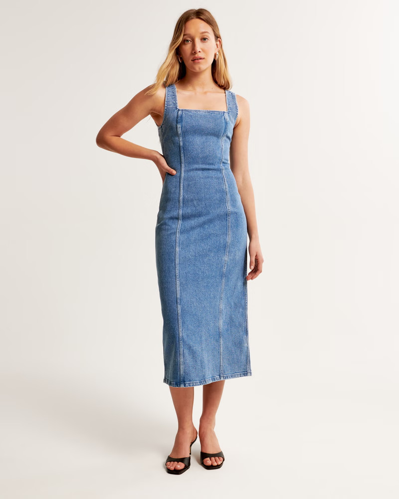 Denim Column Midi Dress | Abercrombie & Fitch (US)