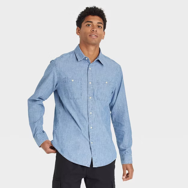Men's Standard Fit Denim Long Sleeve Button-Down Shirt - Goodfellow & Co™ | Target