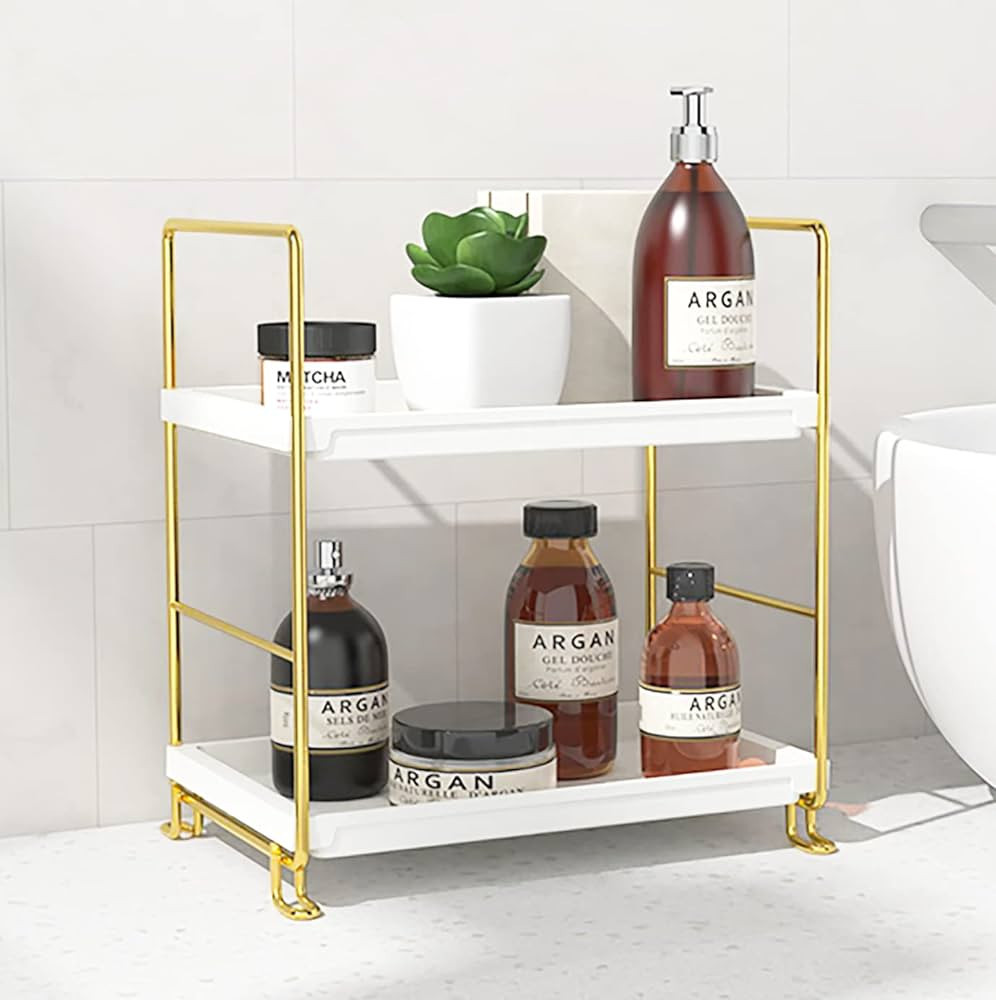 Amazon.com: FSyueyun 2-Tier Makeup Shelf Organizer, Bathroom Countertop Organizer Vanity Tray Dre... | Amazon (US)