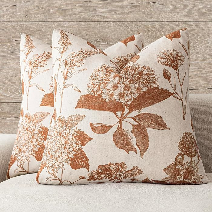 Foindtower Set of 2 Linen Floral Throw Pillow Covers Vintage Accent Print Decorative Cozy Cushion... | Amazon (US)