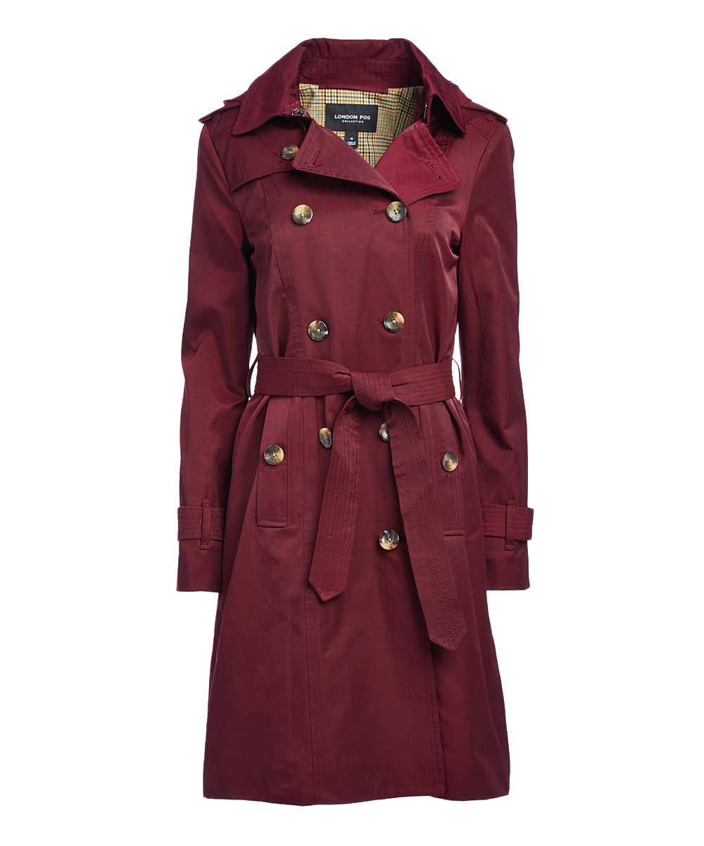 London Fog Women's Trench Coats BURGUNDY - Burgundy Hooded Trench Coat - Women | Zulily