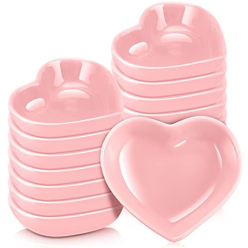Zopeal 12 Pcs Heart Shaped Bowls Ceramic Dishes Heart Plates Multipurpose Salad Appetizer Plate Cooking Gift for Candy Sauce Sushi Dipping Serving Wedding Anniversary (Pink) | Amazon (US)
