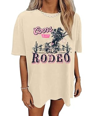 Women's Western Cowboy Shirts Vintage Rodeo Graphic Oversized Tops Country Music Tees Short Sleev... | Amazon (US)