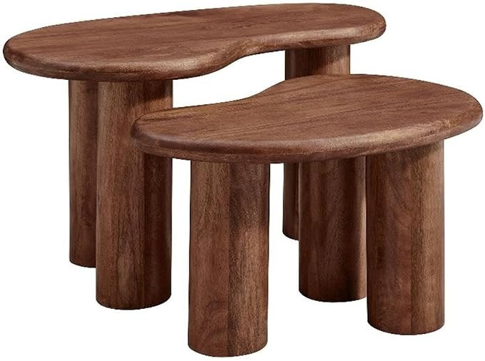 Modway Hackney Mango Wood Nesting Coffee Table Set in Walnut - 2 Piece Kidney-Shaped Wood Coffee ... | Amazon (US)