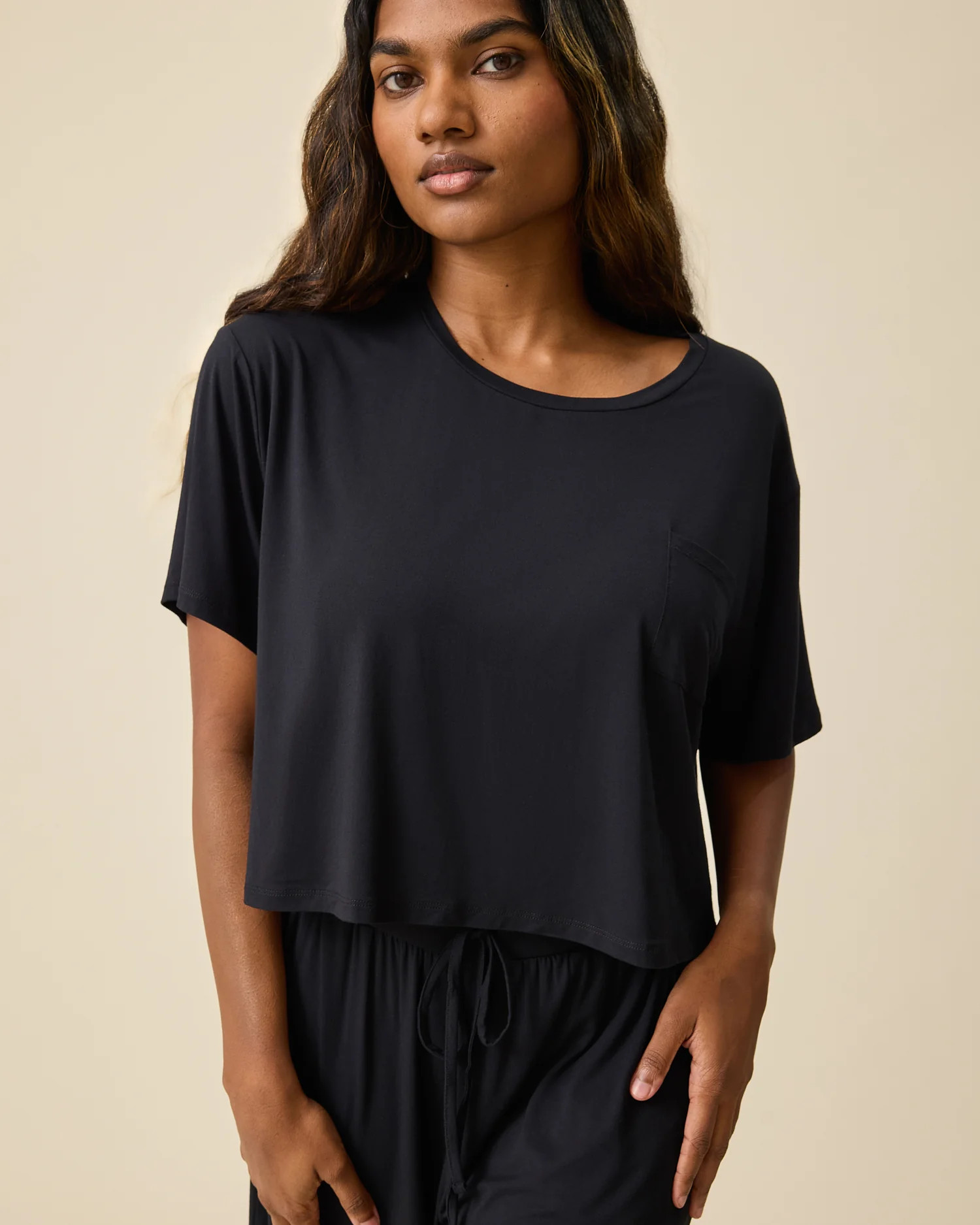 Aria Bamboo Casual Cropped Short Sleeve Top | Black - Kindred Bravely | Kindred Bravely