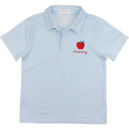 Blue Knit Gingham Apple Polo | Cecil and Lou
