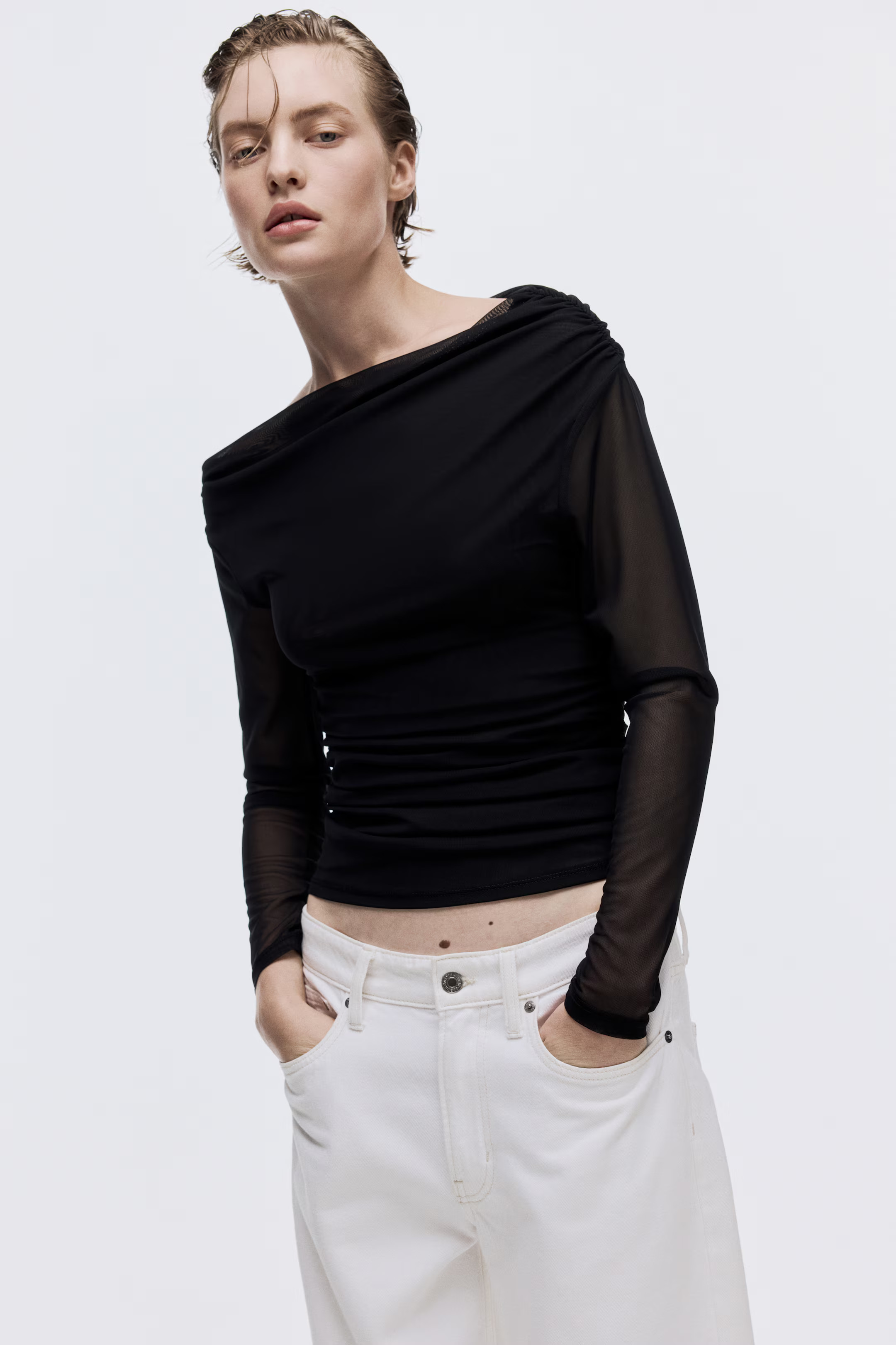 One-shoulder mesh top | H&M (UK, MY, IN, SG, PH, TW, HK)