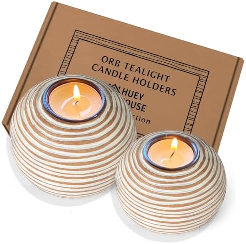 Tuva Orb Candle Holders (Gift Boxed Set of 2), Table Centerpieces for Dining or Living Room, Spa,... | Amazon (US)