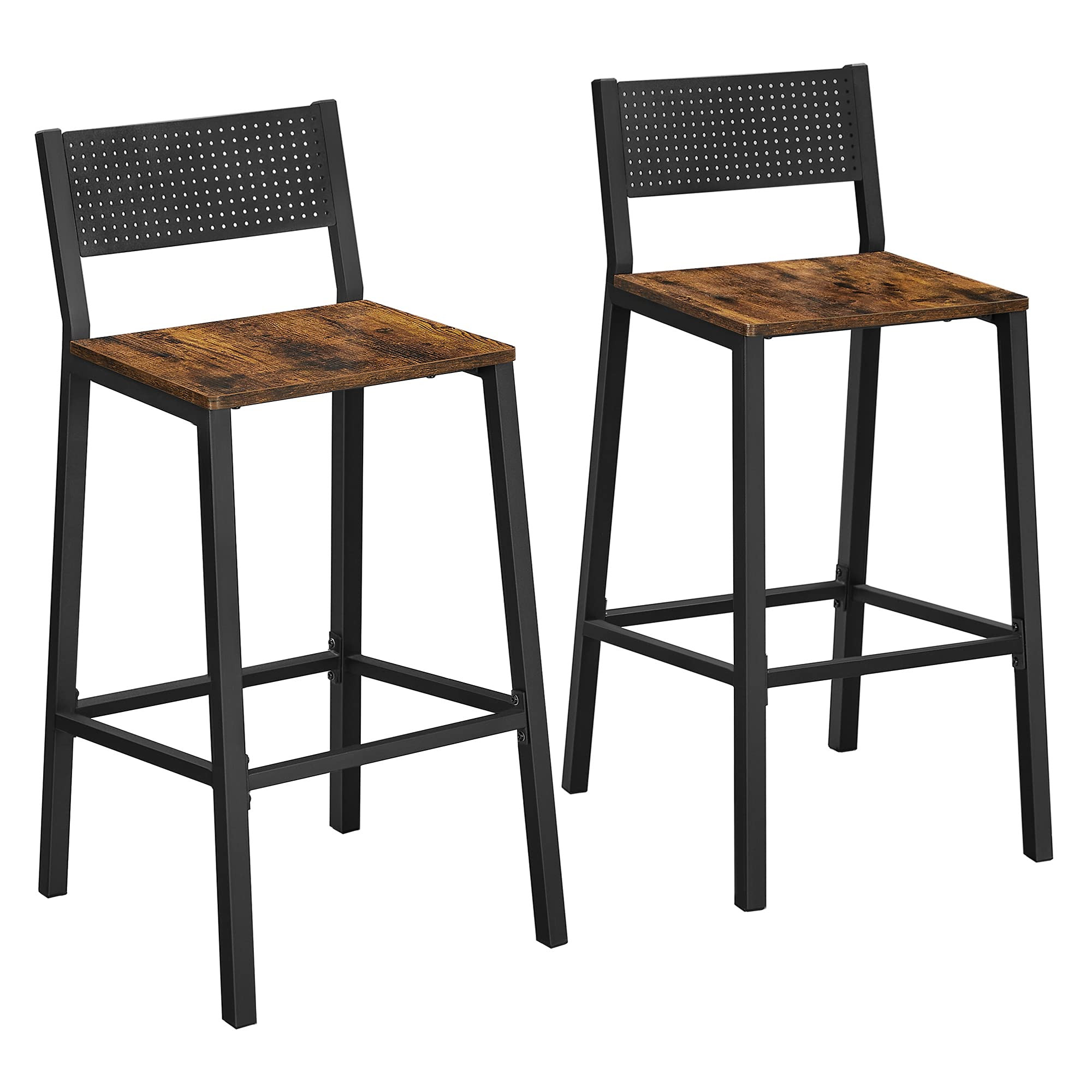 VASAGLE Bar Stools,Set of 2 Bar Chairs,Tall Bar Stools with Backrest,Industrial in Party Room,Rustic | Amazon (US)