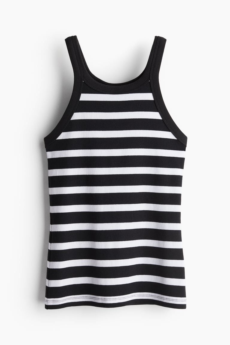 Ribbed Tank Top - Black/white striped - Ladies | H&M US | H&M (US + CA)