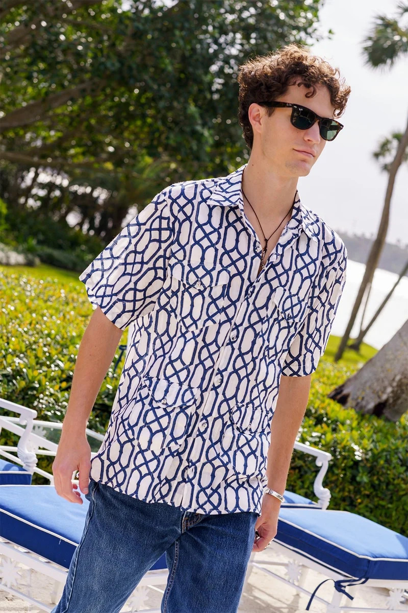 SS Cabana Shirt | Navy Bamboo | SUE SARTOR