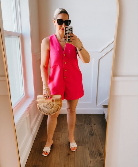 Tnuck romper
Dress
Vacation outfit
Resort wear
Hot pink
Easy outfit

Romper - runs true to size. In a medium 

#LTKstyletip #LTKtravel #LTKover40