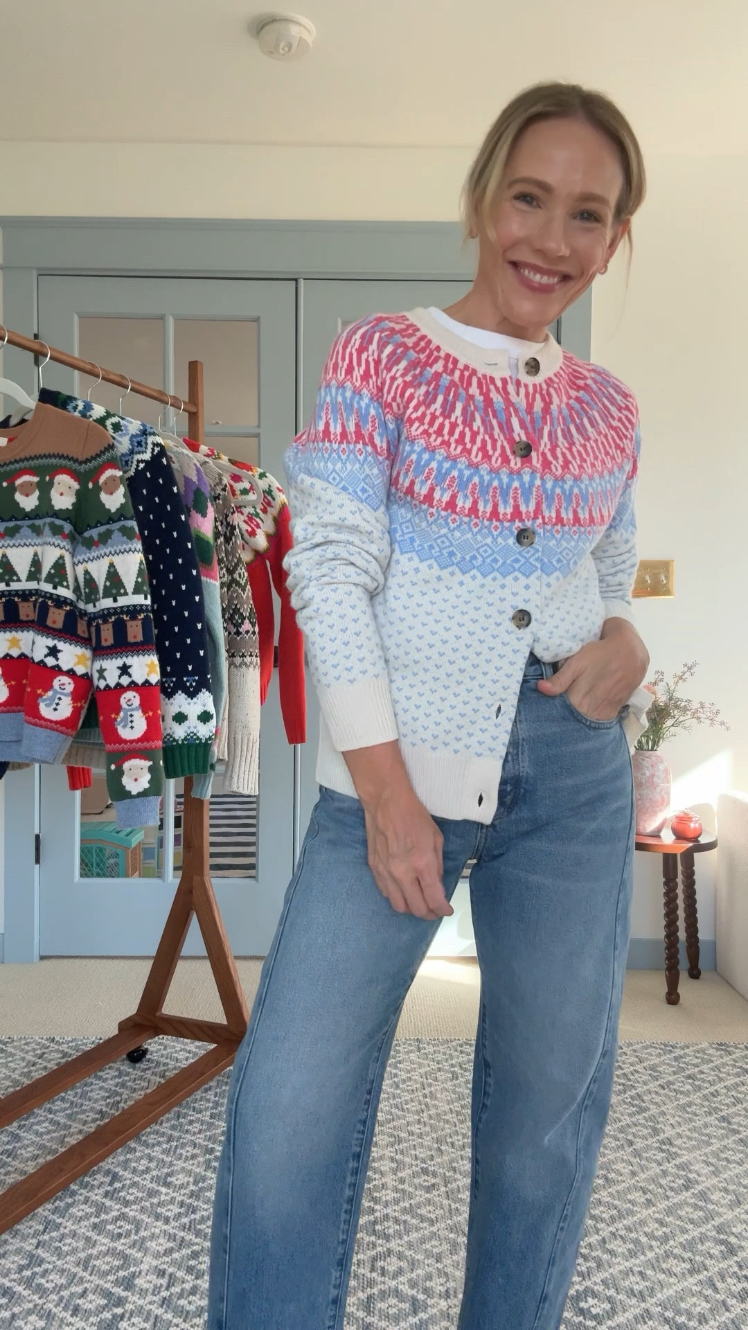 Vineyard Vines fair isle holiday cardigan sweater, lightweight & generous fit, Wearing my regular size small Madewell jeans my regular size, standard length (5'3") ~ white tank is a favorite for layering under sweaters, wearing a small, boat shoes are true to size, $10 laces are a great stocking stuffer ~ xo, Claire

#LTKHoliday #LTKSeasonal #LTKOver40