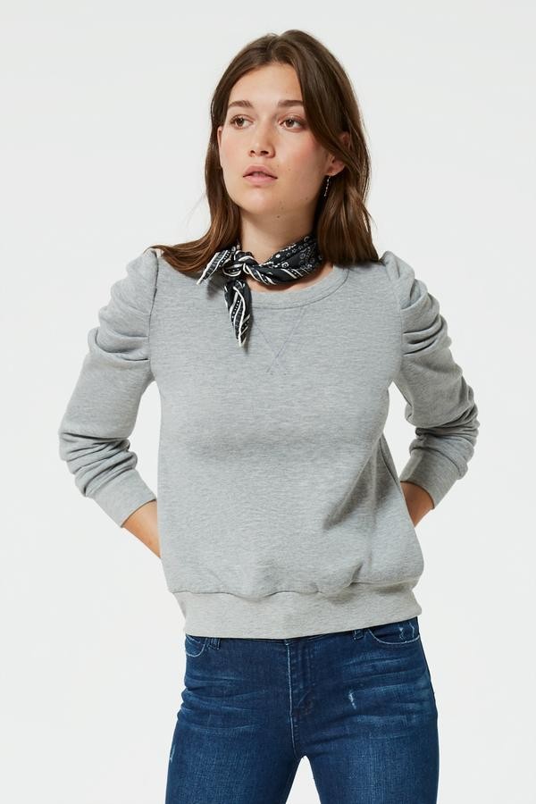 Grey Ruched Sleeve Sweatshirt | Grey Janine Sweatshirt | Rebecca Minkoff | Rebecca Minkoff US