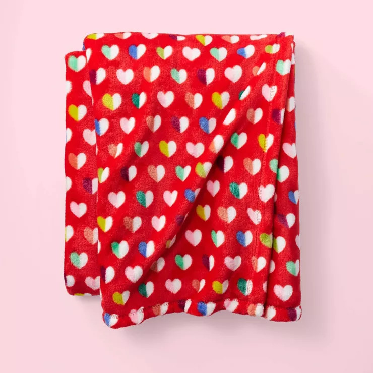 Rainbow Hearts Plush Throw Blanket Red - Spritz™ | Target