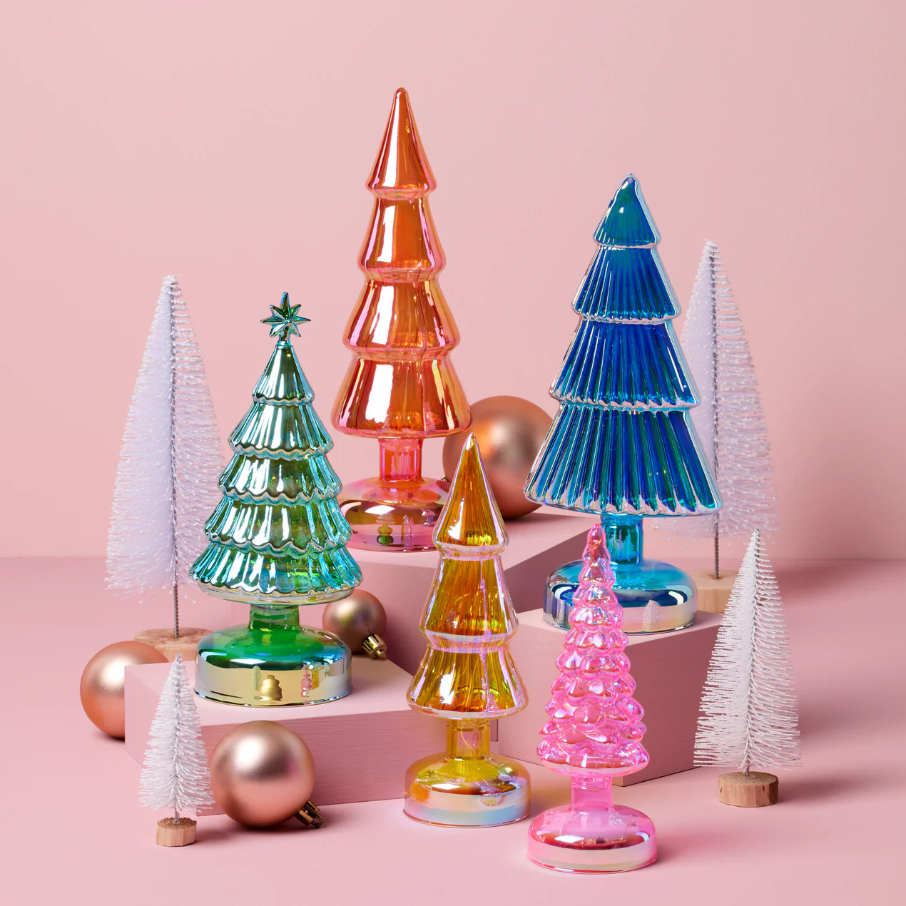 Small Multicolor LED Lit Holiday Trees 5-Piece Set | Lenox