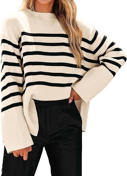 KIRUNDO Womens Sweaters 2023 Fall Trendy Oversized Striped Color Block Long Sleeve Crewneck Soft ... | Amazon (US)