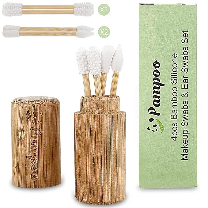 Pampoo 4PCS Plastic Free Reusable Qtips with Bamboo Carrying Case丨Reusable Cotton Swab Qtip Zer... | Amazon (US)