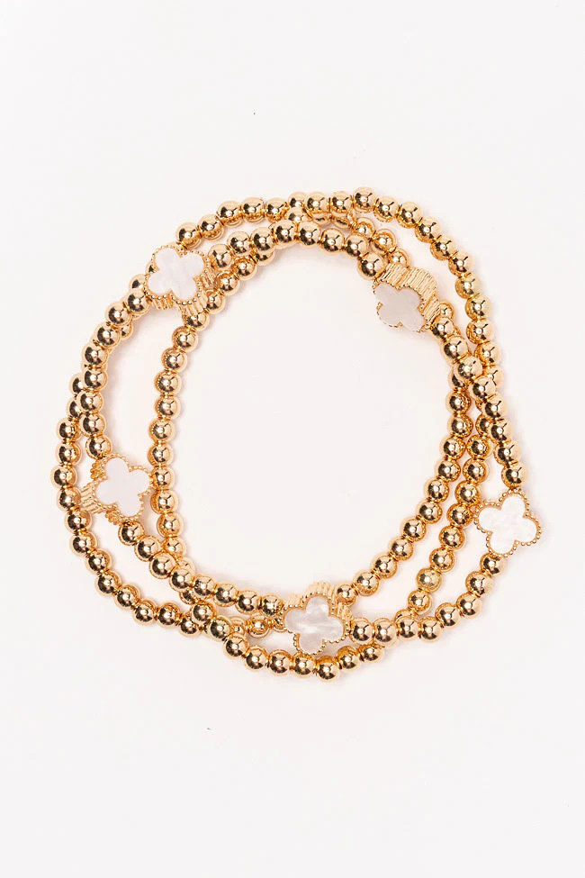 Tilly White Clover Stretch Bracelet Set | Pink Lily