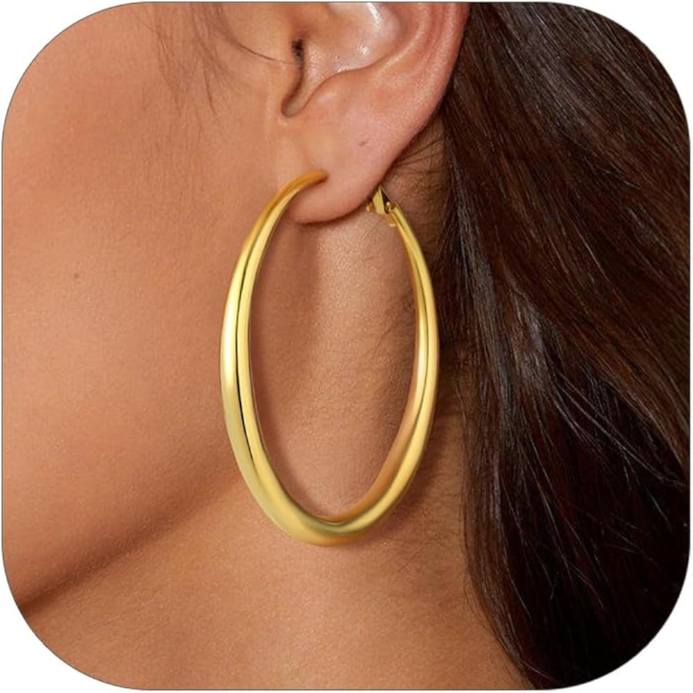 KeyStyle Gold Hoop Earrings for Women, Stainless Steel Graduated Hoops Earring Lightweight Loops,... | Amazon (US)
