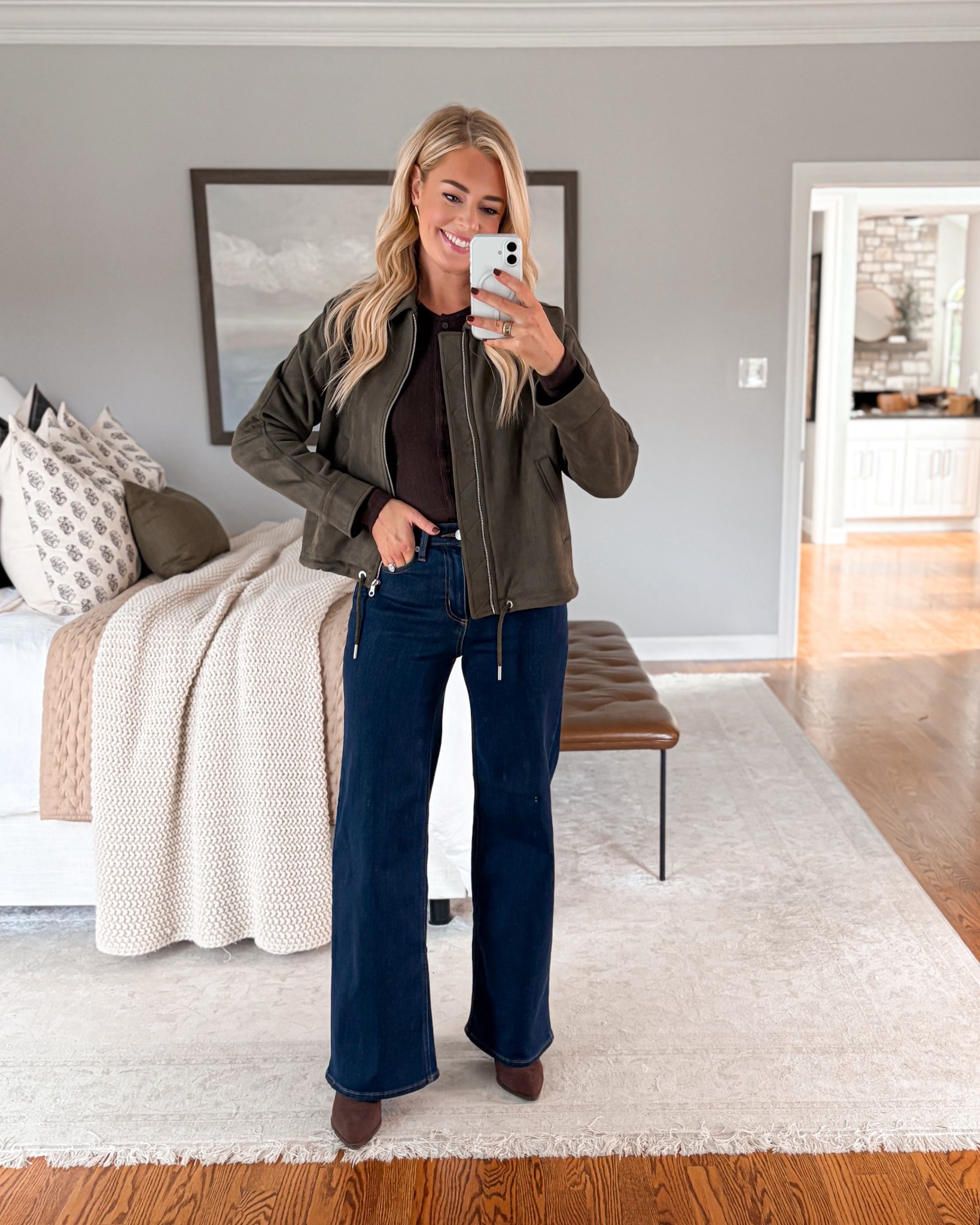Wearing a small in top & jacket and 4 in jeans - everything fits true to size 

#LTKSeasonal #LTKHoliday #LTKootd