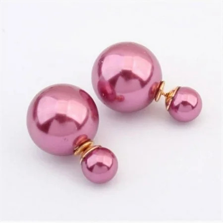 Double Sided Pearl Stud Earrings Shiny Pink | Walmart (US)