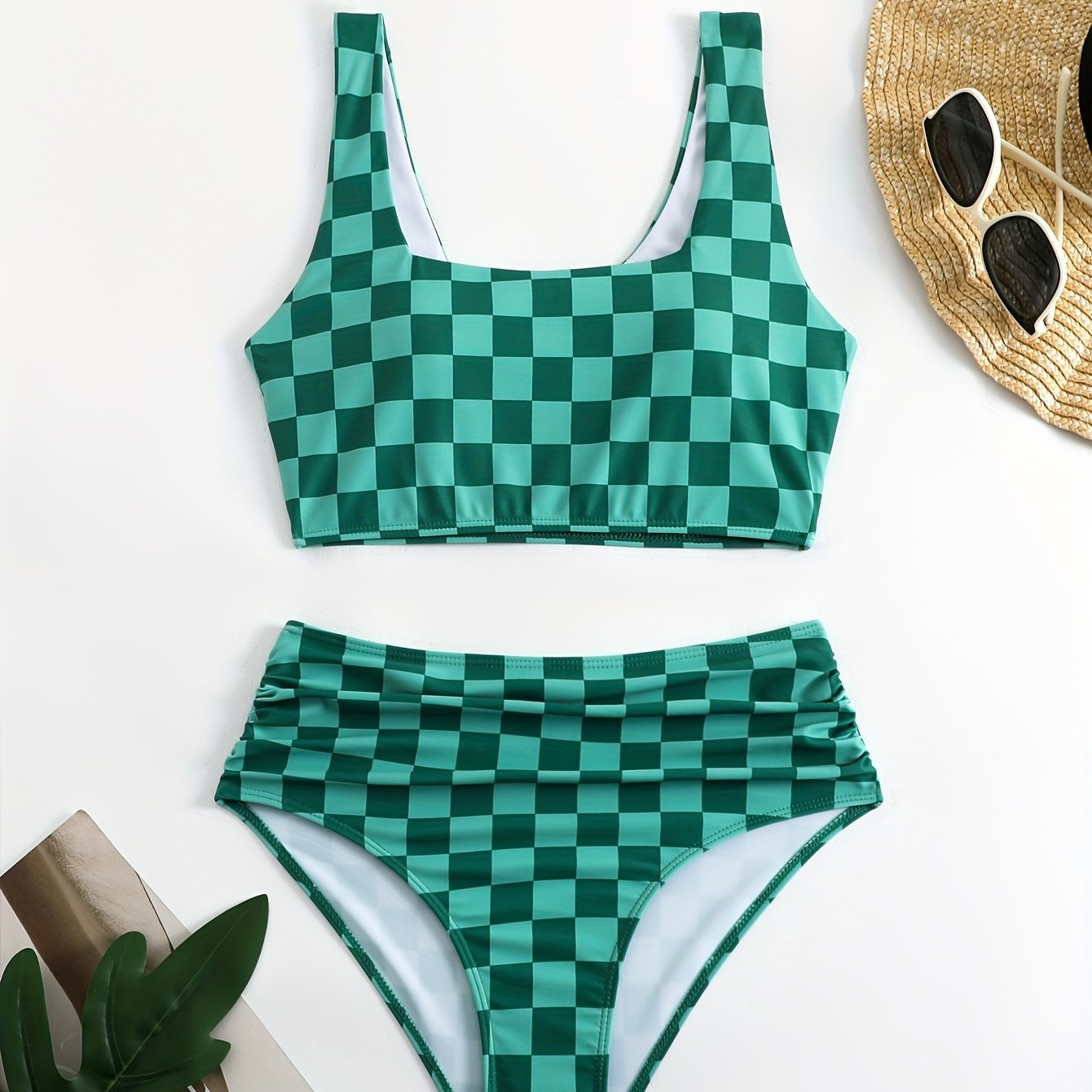 Checkered Two piece Bikini Set High waist Swimsuit U neck - Temu | Temu Affiliate Program