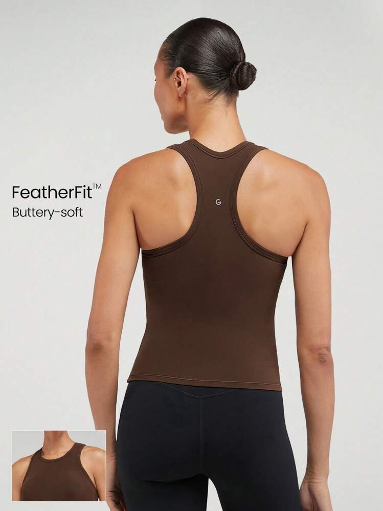 GLOWMODE FeatherFit™ Routine Round Neck Racerback Tank Light Support Low Impact Yoga Pilates Studio Gym Daily Spring Summer | SHEIN