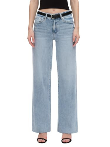 BlueMoment Wide Leg Jeans High Rise Stretchy Baggy Jeans Trendy Casual Boyfriend Mom Jean Raw Hem A-Light Blue | Amazon (US)