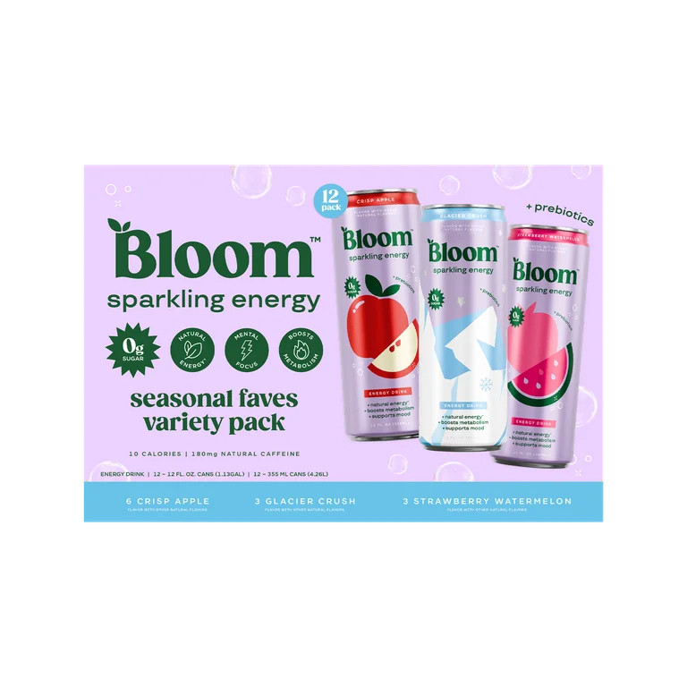 Bloom Sparkling Energy Drinks Seasonal Favorites Variety Pack, 12 fl oz, 12 pack | Walmart (US)