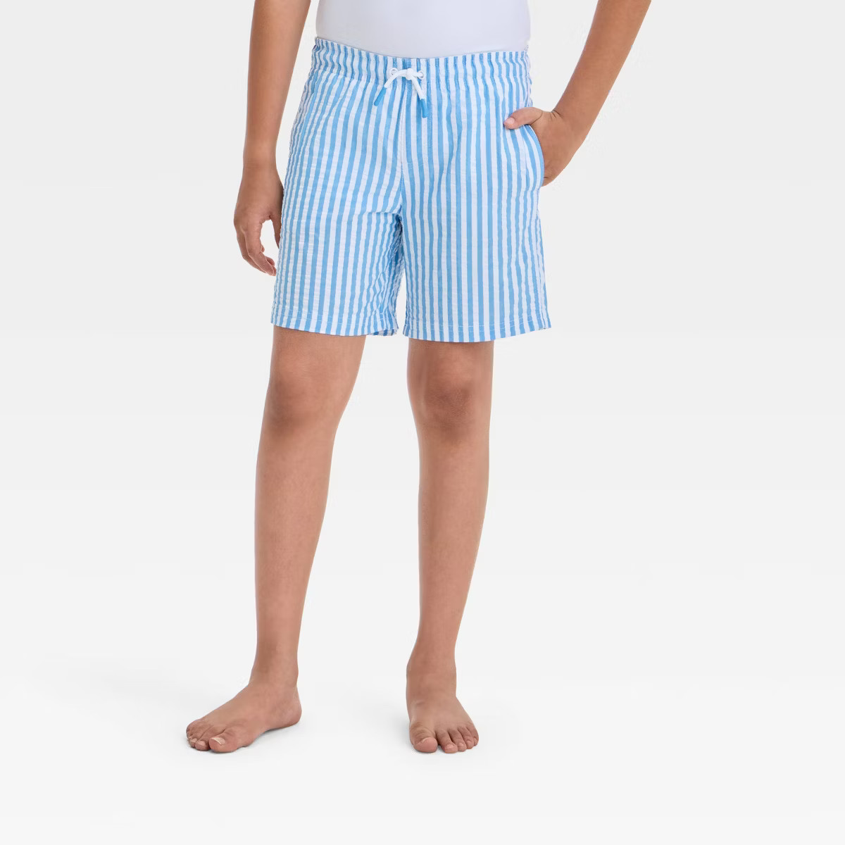 Boys' Striped Seersucker Swim Shorts - Cat & Jack™ Blue XL | Target