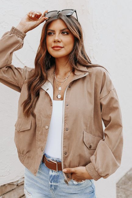 Intercoastal Peach Skin Taupe Bomber Jacket | Magnolia Boutique