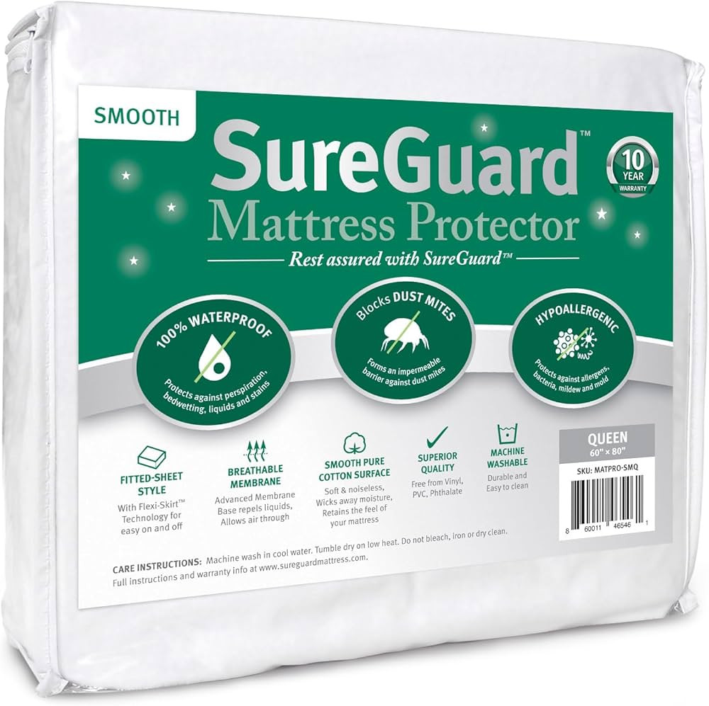 SureGuard Queen Size Mattress Protector - 100% Waterproof, Hypoallergenic - Premium Fitted Cotton... | Amazon (US)