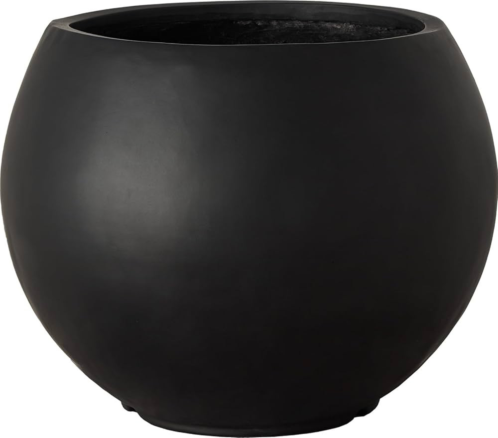 17 H x 21" Dia (15" Pot Opening) Round Fiberstone Planter with Drainage Hole, Black, Indoor/Outdo... | Amazon (US)