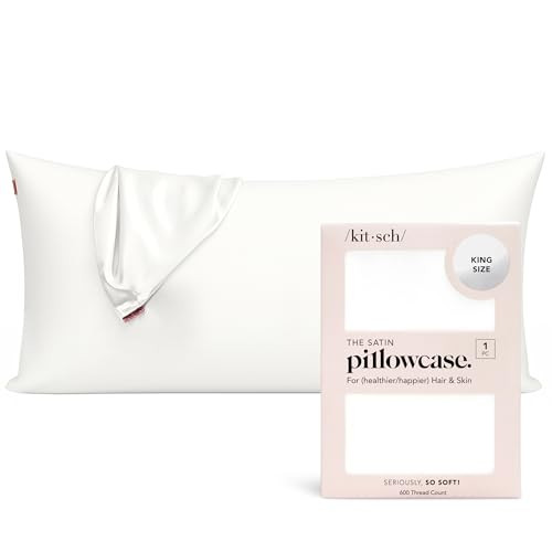 Kitsch Satin Pillowcase with Zipper for Hair & Skin - Softer Than Silk Pillow Cases, Smooth Cooling Satin Pillow Case, Wrinkle-Free, Machine Washable - King Size Satin Pillow Case (19x36) - Ivory | Amazon (US)