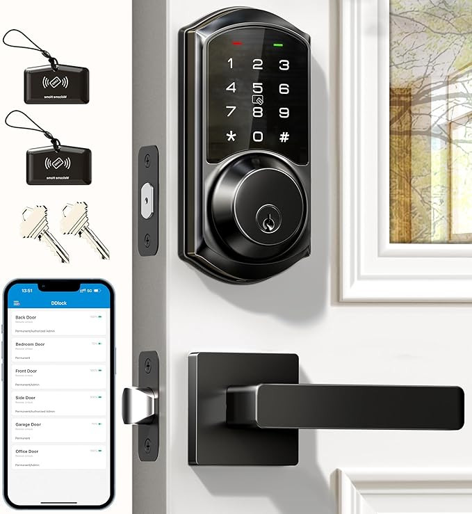 Veise VE06-L Smart Locks with 2 Lever Handle Set, App Control, Keyless Entry Deadbolt for Front D... | Amazon (US)
