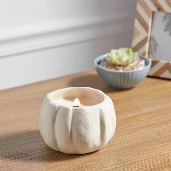 12oz Brushed Abstract Pumpkin Ceramic with Woodwick and Dustcover Pumpkin Woods Candle - Threshol... | Target