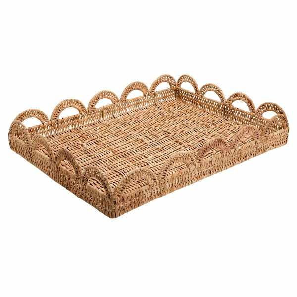 Natural Rattan Decorative Tray With Scalloped Edge | At Home