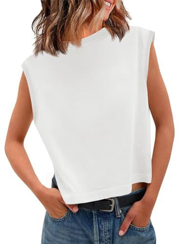 Tankaneo Womens Cropped Cap Sleeve Tank Tops Summer Casual Loose Fit Basic Tee Shirts | Amazon (US)