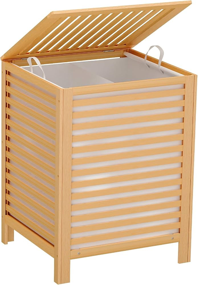 VASMIA Laundry Hamper with Lid, 2 Section 31.7Gal/120L Bamboo Large Laundry Basket with Removable... | Amazon (US)