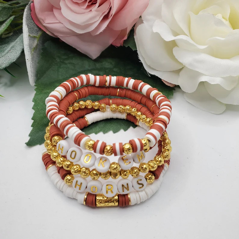 Heishi Bracelet Stack University of Texas Heishi Beads - Etsy | Etsy (US)